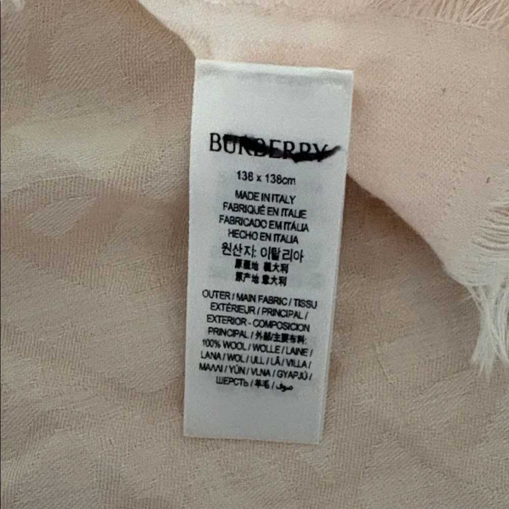 Burberry Unisex B Charm Lightweight Square Wool Scarf NWOT in slipper